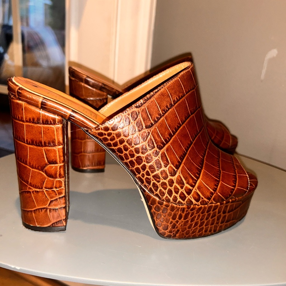 Paris Texas Croc-Embossed Platform Mules